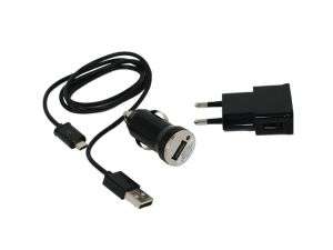 3 in 1 Charging Travel Adaptor Kit for Smartphones - Wall Socket, Car Socket & USB port