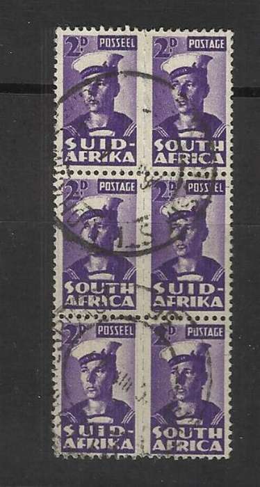 Union. Block 6 x 2d  war stamps. Used slightly hinged