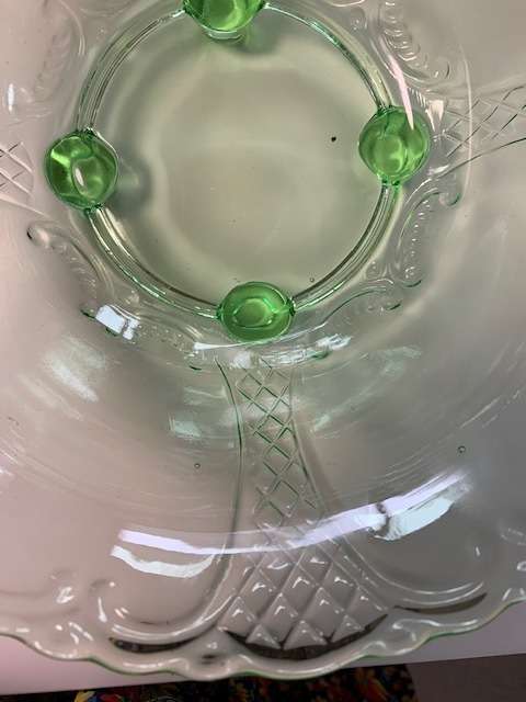Magnificent pale green art deco glass dessert set - 7 pieces for one bid