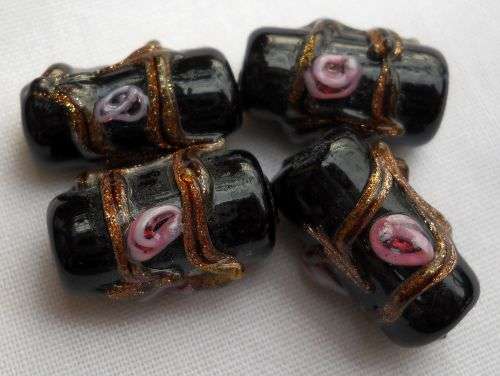 *Clearance Sale*1 pc - Black  Lampwork  Glass  Bead With Gold Sand  +/- 16 mm - Each