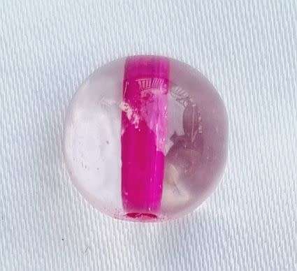 1Pc x 10mm,  Round Clear Glass Bead / Dark Pink Core - Each