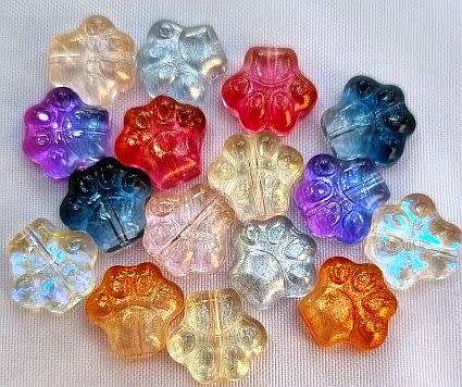 *Clearance Sale*8Pc x 11mm  Mixed  / Painted With Gold Dust / Paw Glass Beads