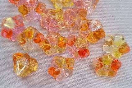 *Clearance Sale*20Pc x (7x10mm) Pink / Orange  Flower Glass Beads