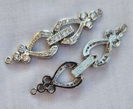 1Pc x (43x10mm) Brass and Cubic Zirconia / Fold Over Clasp - 1 Set