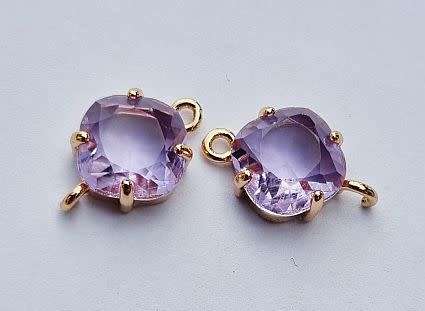 1pc (16x11mm) Purple / Faceted / Glass / Connector / Link / Gold Tone Edge/ Square