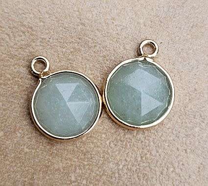 1 pc Natural /  Green Aventurine / Faceted / Gold Plated Edge / Charm  (14x11mm)