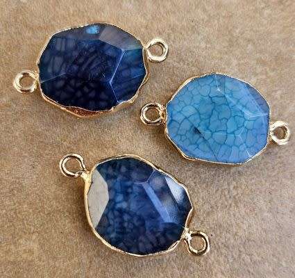 *Clearance Sale*1 pc Natural / Agate/ Blue / Dyed / Faceted / Gold Tone Edge / Link / Connector /