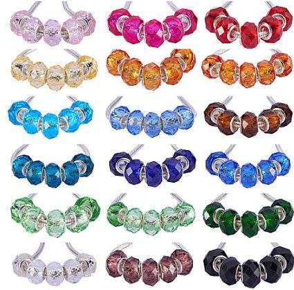 144pcs Mixed Color /  Fit  European Bracelet / Glass Faceted Beads / 18 Color
