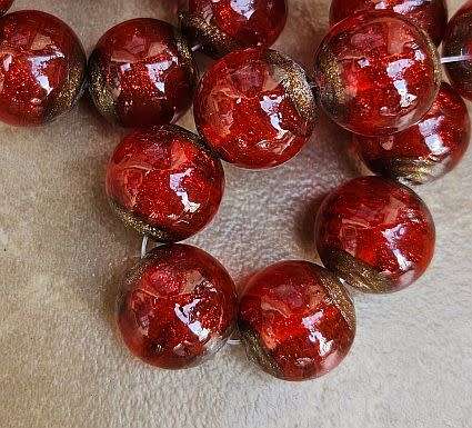 *Clearance Sale*1pc x (+/-14mm) Red / Gold Sand / Round / Handmade  Lampwork