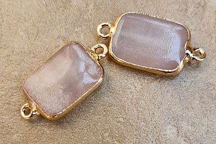 *Clearance Sale* 1pc ( 26x 13mm) Natural / Pink Aventurine /  Link / Connector / Gold Tone