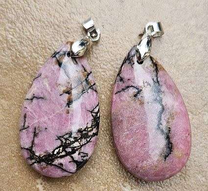 *Clearance Sale*1pc Natural /  Rhodonite / Silver Tone Brass  / Drop Pendant