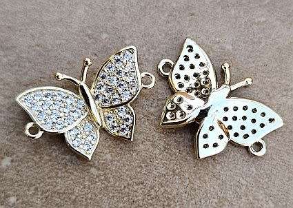 *Clearance Sale*1 pc Butterfly / Cubic Zirconia  / Brass / Gold Tone / Link / Connector /