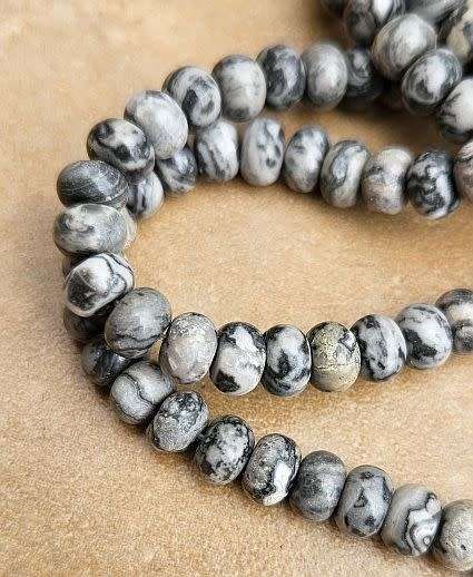 *Clearance Sale*1 Strand x ( +/- 5x8mm)  Natural /  Map Stone  /  Rondelle   Beads +/- 68 pcs