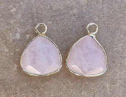 *Clearance Sale*1 pc Natural / Rose Quartz   / Faceted / Triangle / Gold Tone /  Pendant / Charm