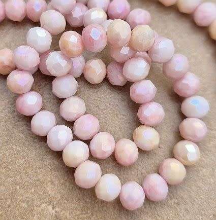 1 Strand (6x5mm) Light Red / Yellow Multi Color /Painted / Marble Rondelle Faceted Glass Beads