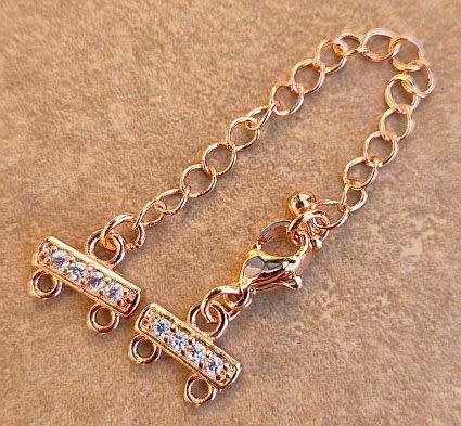 1Pc Rose Gold  Tone / Clear Rhinestones  / Brass / Extender Chain / With Lobster Clasp