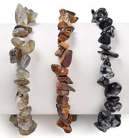 3 Pcs Natural Labradorite / Snowflake Obsidian  /Tiger Eye / Chips  Beaded Stretch Bracelets
