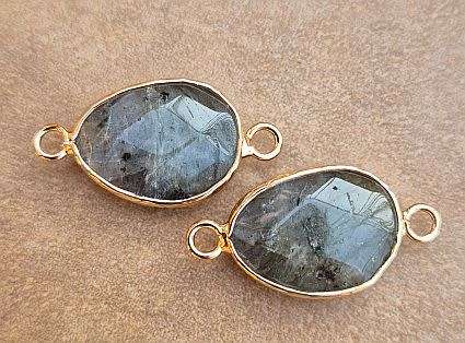 1 pc Natural / Labradorite  / Drop / Gold Tone /  Connector /  Link (+/- 28x14mm)