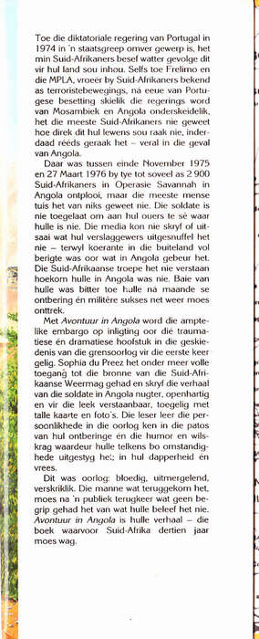 Avontuur in Angola: die verhaal van Suid-Afrika se soldate in Angola, 1975-1976 (Sophia du Preez)