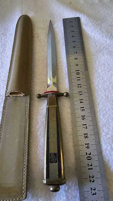 VINTAGE R& J LETTER OPENER/SWORD WITH LEATHER CASE