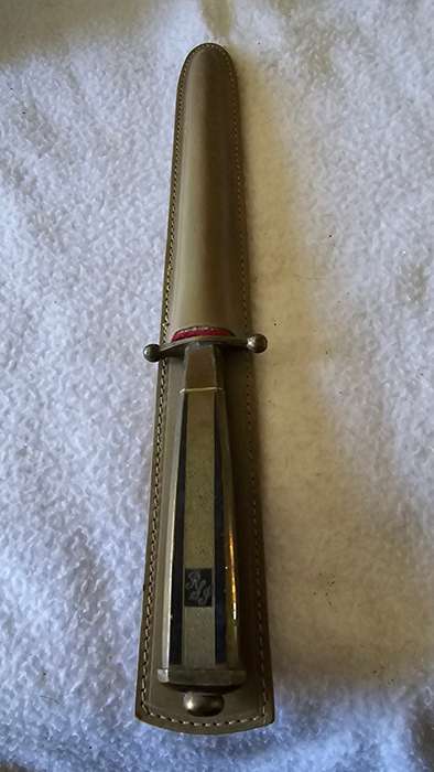VINTAGE R& J LETTER OPENER/SWORD WITH LEATHER CASE