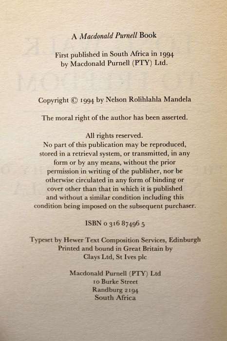 LONG WALK TO FREEDOM by Nelson Mandela - first edition 1994