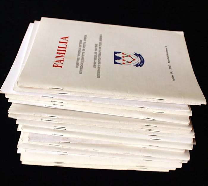FAMILIA Quarterly Journal of the Genealogical Society of South Africa 27 x copies