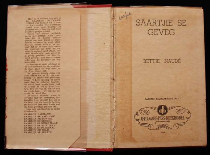 SAARTJIE SE GEVEG - BETTIE NAUDE (TOPSY SMITH) - EERSTE UITGAAF MET ORIGINAL STOFJAS 1954