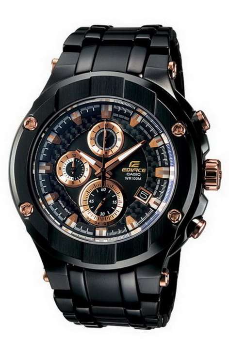 Top Of The Range CASIO EDIFICE GOLD LABEL RoseGold Sapphire Black IP Chronograph  *R5499*