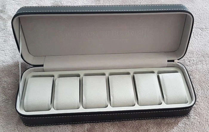 Watch/ Jewellery Storage, Organizer - Black Leatherette Case - 6 Slots
