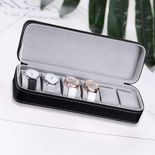 Watch/ Jewellery Storage, Organizer - Black Leatherette Case - 6 Slots