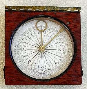 ANTIQUE WOODEN CASED COMPASS,CLINOMETER FUNCTION,PAPER DIAL,INCHES PER YARD,LID MISSING,19TH CENTURY
