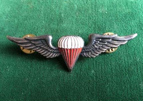 SWA TERRITORY FORCE,FREE FALL PARACHUTE INSTRUCTOR WING-OXIDISED SILVER AND ENAMEL BREAST BADGE-APPR