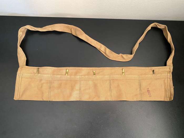 COTTON(DISPOSABLE) BANDOLIER FOR .303 AMMONUTION LOADED IN STRIPPER CLIPS-ALSO USED IN RHODESIA BY U
