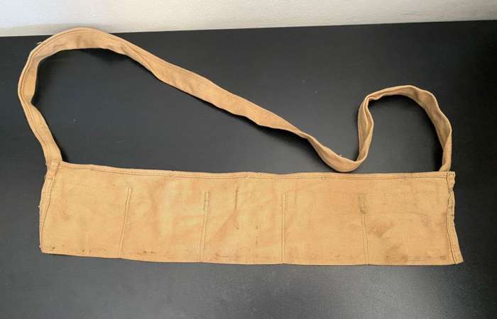 COTTON(DISPOSABLE) BANDOLIER FOR .303 AMMONUTION LOADED IN STRIPPER CLIPS-ALSO USED IN RHODESIA BY U
