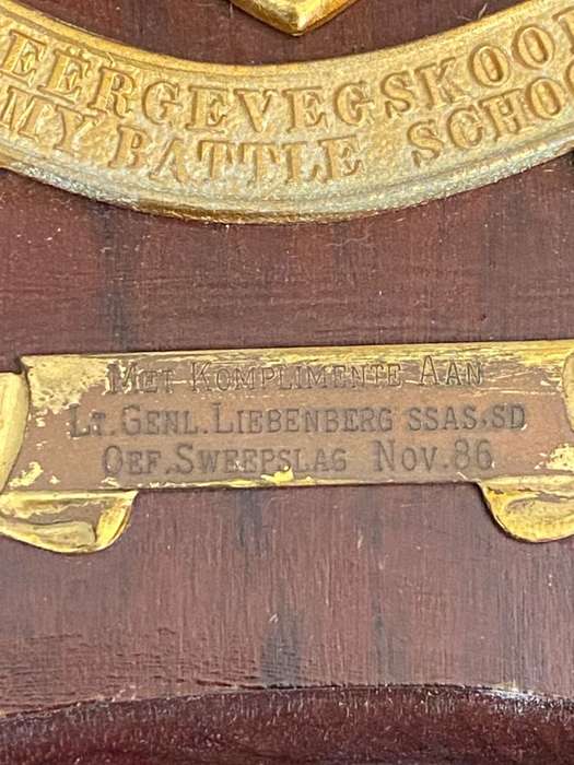 PLAQUE TO LT. GENL. LIEBENBERG SSAS.SD. OEF. SWEEPSLAG NOV 86