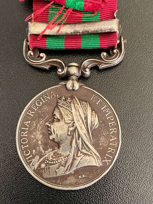 FULL SIZE (SILVER) INDIA MEDAL WITH RELIEF OF CHITRAL 1895 CLASP-AWARDED TO 1205 SCLROY MALAGAR 37TH