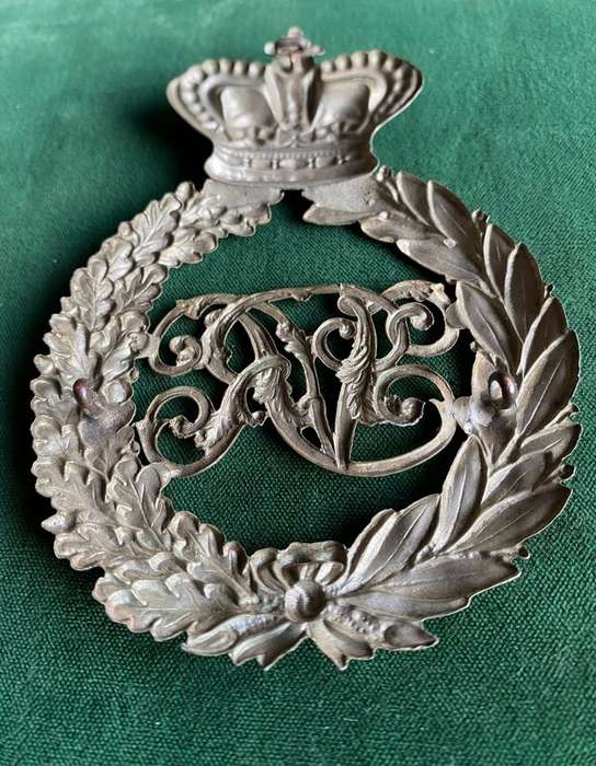 BOER WAR CAPE RURAL POLICE-WHITE METAL HELMET PLATE-WORN PRE 1902-3 LUGS-MEASURES 120X82MM
