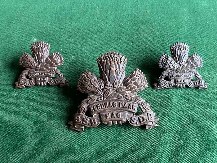 SPECIAL SERVICE BATTALION DARKENED BRASS CAP AND COLLARS-WORN WW2