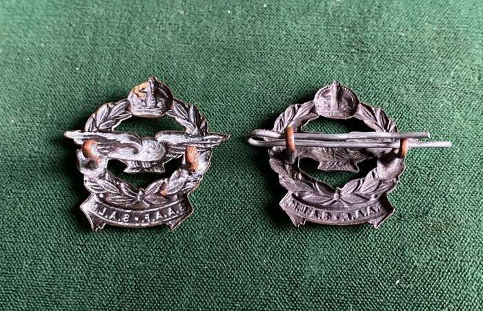 SAAF BLACKENED BRASS COLLAR BADGE PAIR-WORN WW2- LUGS INTACT