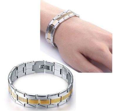 Trendy Stainless Steel Men's Geometric 2 Tone Bracelet - 18K Gold Plated in Complimentary Gift Box