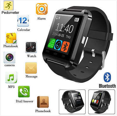 U80 Bluetooth Smartwatch - iPhone, Android, Pedometer, Sleep Monitor, Drink Reminder etc - Black