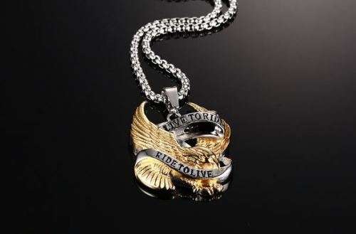 VNOX Stainless Steel Eagle LIVE TO RIDE Bikers Chain & Pendant in Gift Box