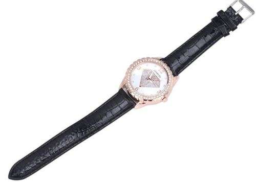 Elegant GERRYDA Ladies Leather Crystal Diamond Shaped Quartz Wrist Watch