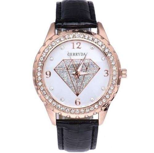 Elegant GERRYDA Ladies Leather Crystal Diamond Shaped Quartz Wrist Watch