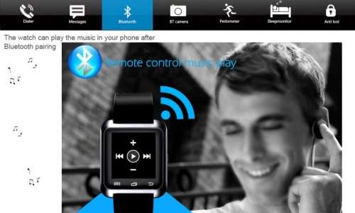 U80 Bluetooth Smartwatch - iPhone, Android, Pedometer, Sleep Monitor, Drink Reminder etc - Black