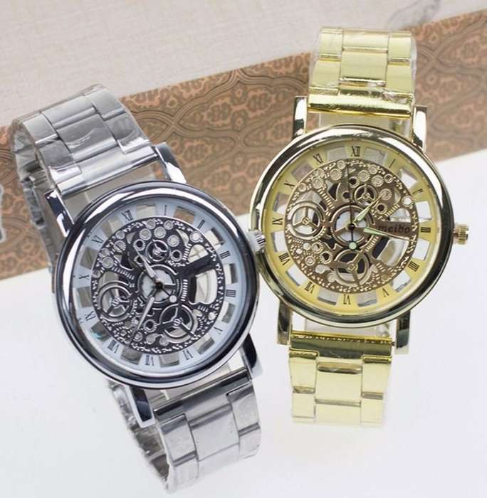 Elegant Men's Business Skeleton Stainless Steel Wrist Watch in Silver / Gold- Complimentary Gift Box