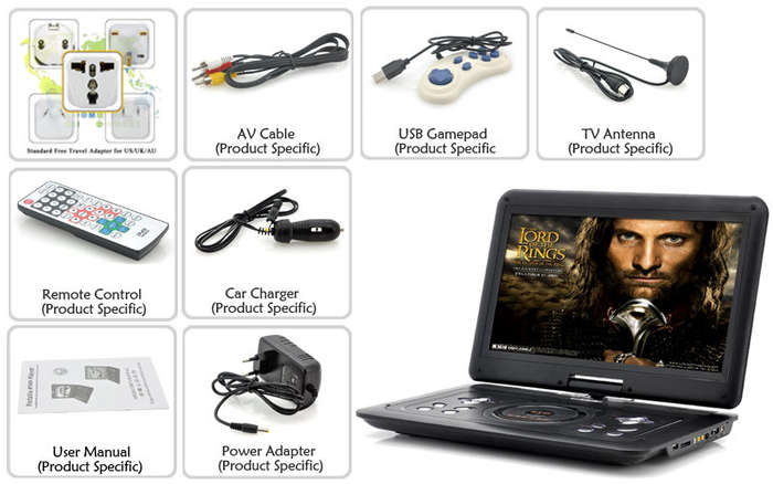 9.8" TFT LCD DVD Player, TV Receiver, Card Reader, Game Station & Lots of Extra's + 300 FREE GAMES
