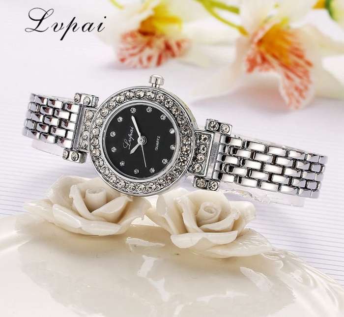 Elegant Ladies LVPAI Crystal Diamante Quartz Wrist Watch in Gold or Silver