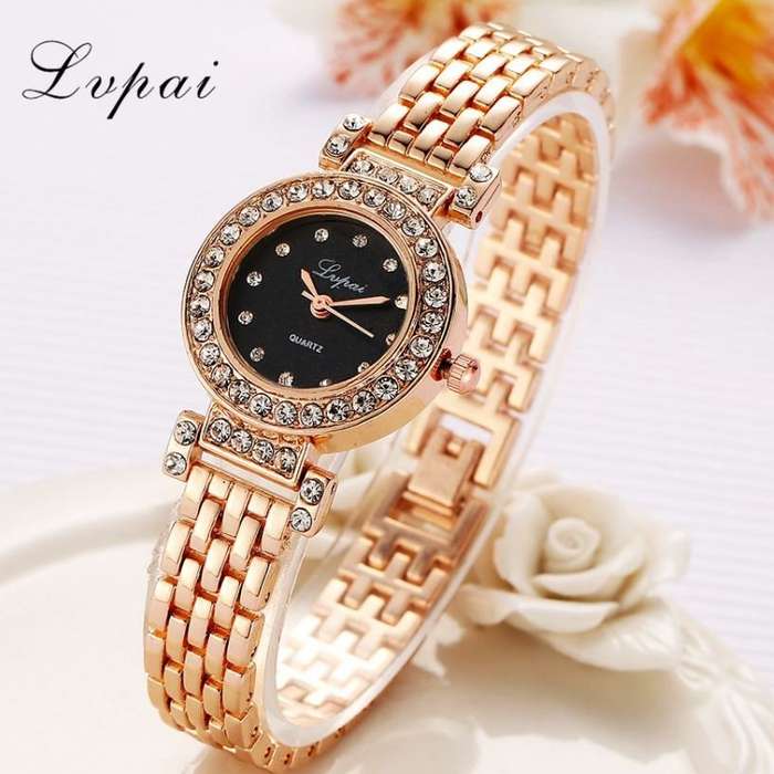 Elegant Ladies LVPAI Crystal Diamante Quartz Wrist Watch in Gold or Silver